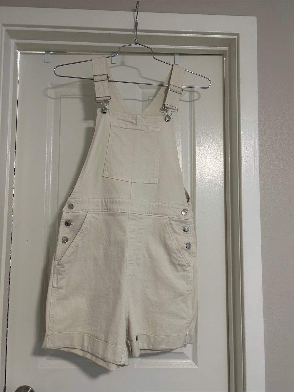 Free Assembly Cream Denim Overall Shorts